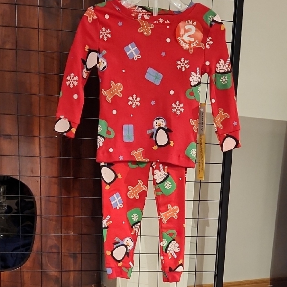 Holiday Penguin Kids 2 PC Pajama Set - Red